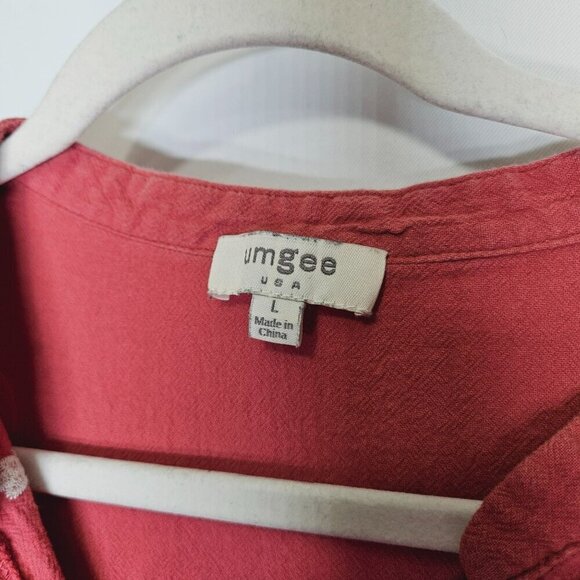 Umgee Coral Tiered Boho Dress With White Floral Embroidery Long Sleeves cotton L - Picture 3 of 9